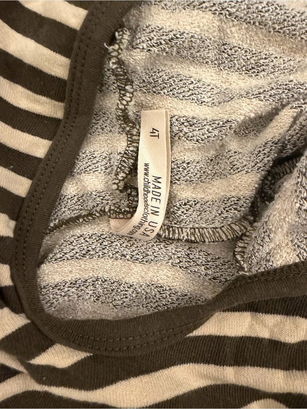 Childhoods Clothing 4T set beach hoodie & gusset pants dark fatigue beige stripe